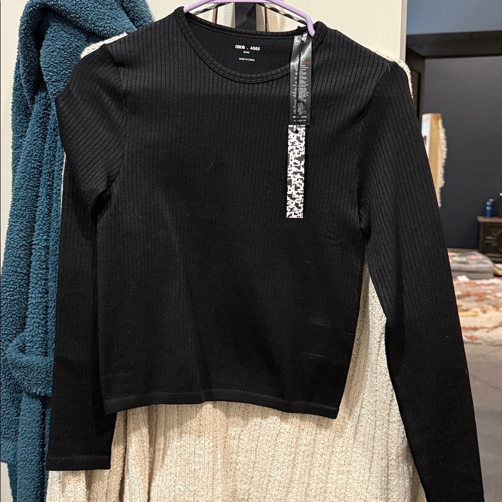 NWT ASOS 4505 Icon seamless rib long sleeve top in black small